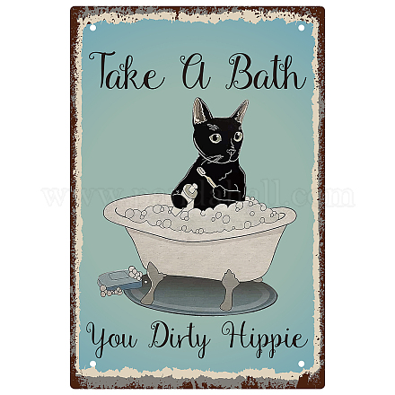 Creatcabin черный кот металлическая жестяная вывеска декор для ванной комнаты плакат винтаж ретро прими ванну ты грязный хиппи искусство забавные картины табличка для дома кухня ванная комната кафе бар паб украшения подарок 8 x 12 дюйм AJEW-WH0157-537-1