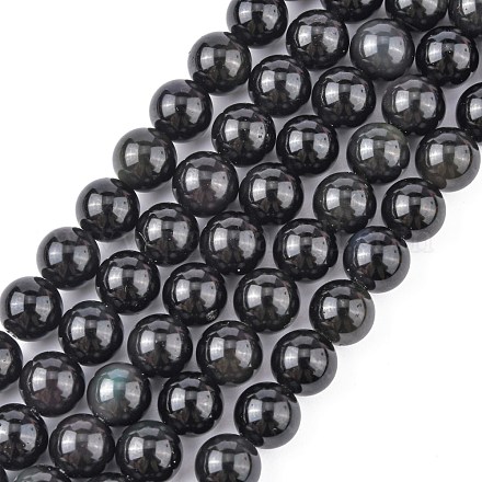 Obsidienne naturelle perles brins X-G-R173-8mm-02-1