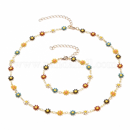 Ожерелья и браслеты из звеньев маргаритки комплекты украшений SJEW-JS01138-01-1