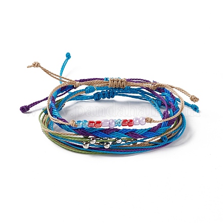 Ensemble de bracelets de perles tressées en alliage et verre 4pcs 4 styles BJEW-B065-09E-1
