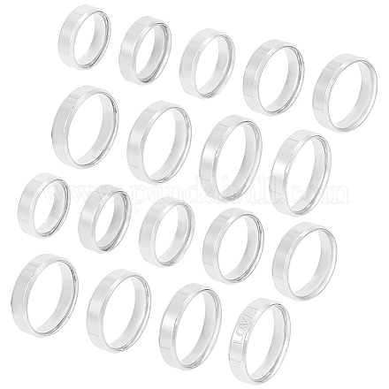 Unicraftale 18 pz anello a fascia vuota in acciaio inossidabile 9 szies iscrizione laser anello per dito vuoto semplice anello nuziale in metallo ipoallergenico anello classico semplice per creazione di gioielli regalo RJEW-UN0002-57-1
