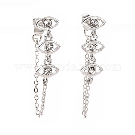 Crystal Rhinestone Horse Eye Hanging Chain Dangle Stud Earrings EJEW-A078-01P-1
