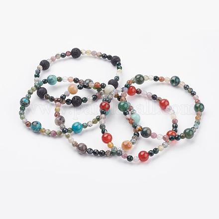 Faceted Natural Indian Agate Beads Stretch Bracelets BJEW-JB03387-1