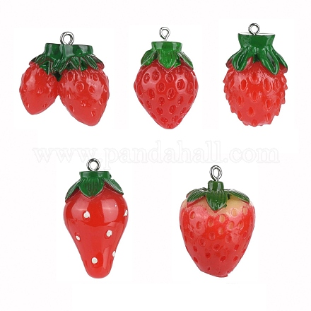 25 pièces 5 tailles pendentifs fraise en résine RESI-ZZ0001-06-1