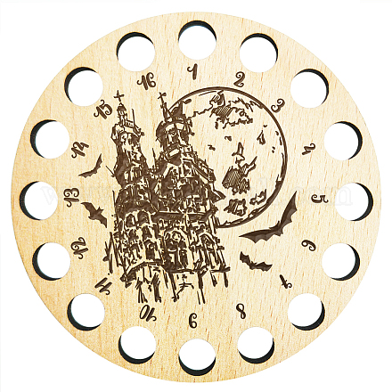 16ポジション木製刺繍糸収納トレイ  レーザーカット糸スプールオーガナイザーホルダー  城  100x3mm  穴：10mm TOOL-WH0056-019-1