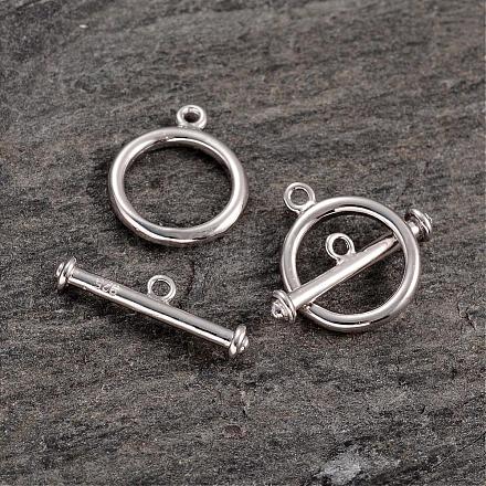 Fermoirs T avec anneau en argent sterling plaqué platine STER-K014-H550-P-1
