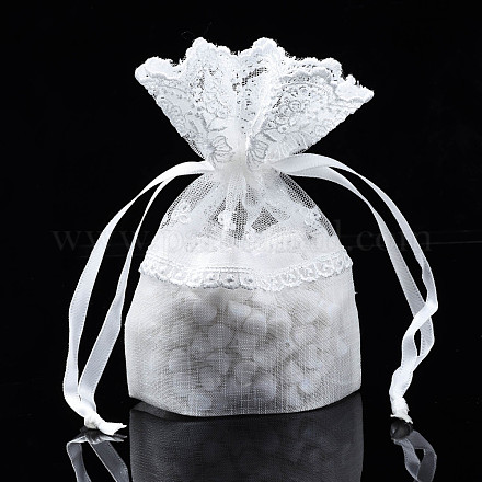 Polyester Lace & Slub Yarn Drawstring Gift Bags OP-Q053-001-1