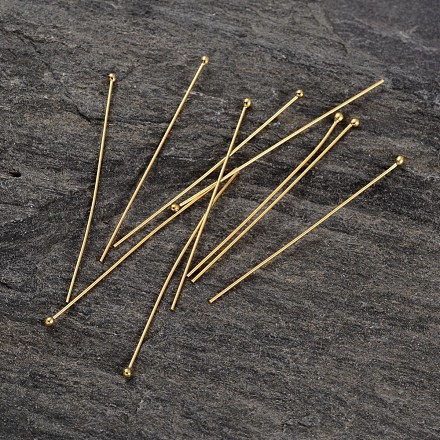 Real 18K Gold Plated 925 Sterling Silver Ball Head Pins STER-H483-0.5x40mm-G-1