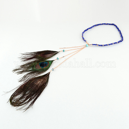 Diademas de cordón de ante trenzado de plumas teñidas para mujer OHAR-R184-01-1