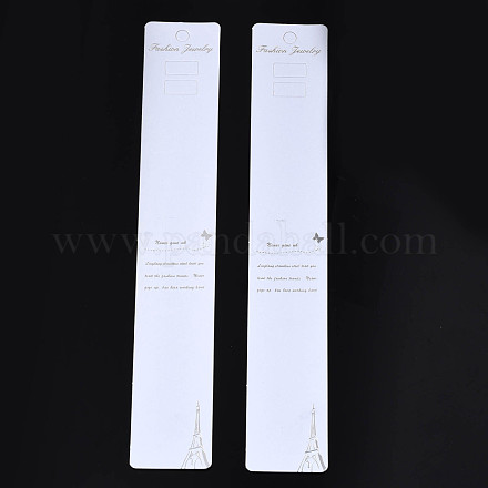 厚紙のアクセサリーディスプレイカード  ネックレス用  ジュエリーハングタグ  ワードファッションジュエリーと長方形  ホワイト  22x3.5x0.05cm CDIS-N002-003-1