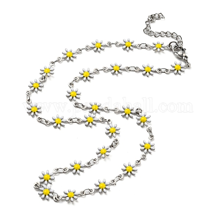 304 Stainless Steel Flower Link Chain Necklace with Enamel NJEW-E098-01P-1
