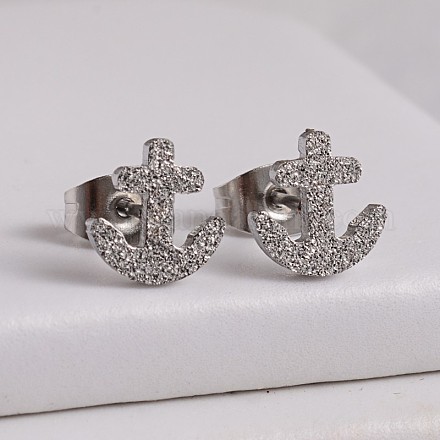Anchor 304 Stainless Steel Textured Stud Earrings EJEW-F0072-08-1