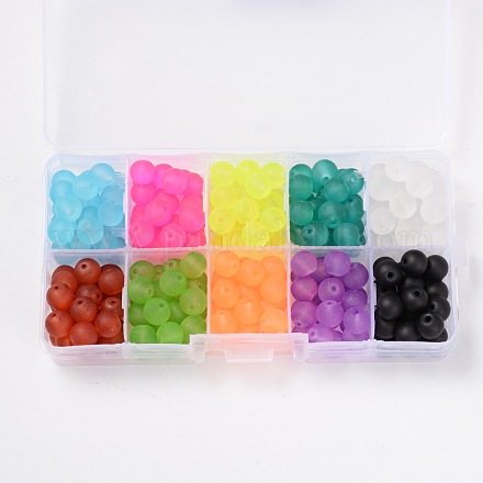 Frosted Round Transparent Glass Beads GLAA-X0007-6mm-B-1