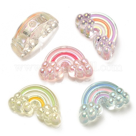 UV Plating Rainbow Iridescent Acrylic Enamel Beads OACR-G012-08-1