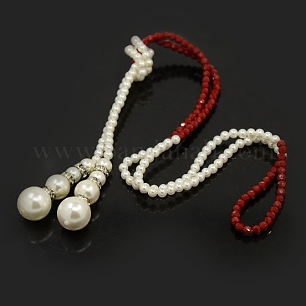 Collar de lazo de concha de perla para las mujeres NJEW-D189-04-1