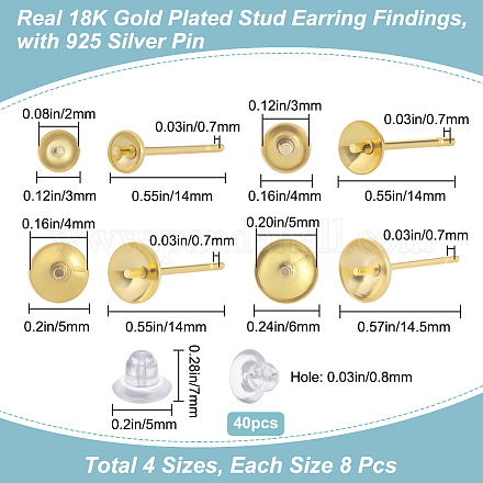 Beebeecraft 32Pcs 4 Size Rack Plating Brass Stud Earring Findings KK-BBC0007-44-1