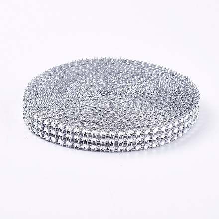 3列プラスチックダイヤモンドメッシュラップロール  ラインストーンクリスタルリボン  ケーキの結婚式の装飾  銀  15x1mm  約10ヤード/ロール（9メートル/ロール） OCOR-WH0048-01B-1.5cm-1