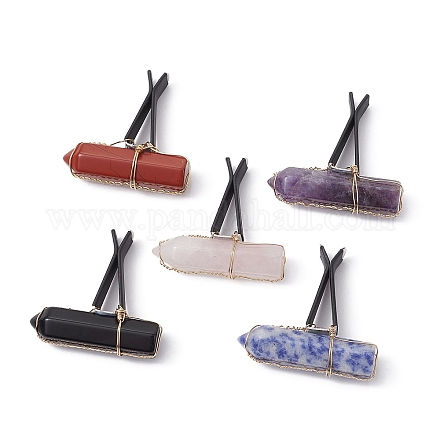 Wire Wrapped Bullet Natural Gemstone Car Air Vent Clips JEWB-BR00136-1