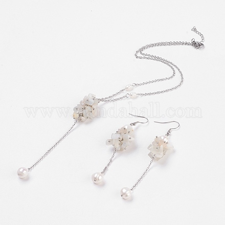 Conjuntos de joyas de perlas y piedra lunar blanca natural SJEW-JS00971-01-1