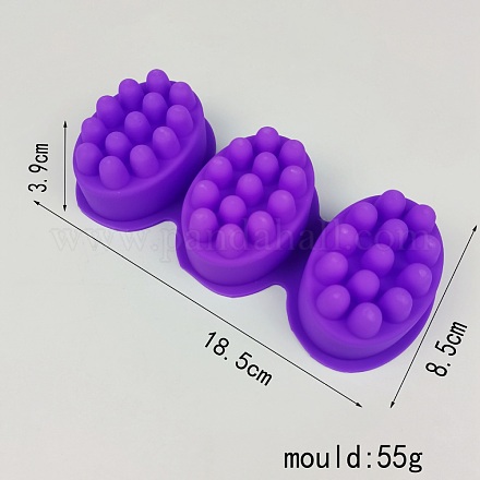 DIYマッサージバー石鹸シリコーン型  3つの空洞  せっけん作り  青紫色  185x85x39mm SIMO-PW0001-002C-1