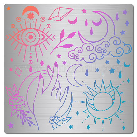 GORGECRAFT 6.3 Inch Tarot Stencil Moon Pattern Demon Eye Templates Sun Card Reusable Templates Stainless Steel Drawing Painting Stencils Template for Painting on Card Wall Fabric Tile Canvas DIY-WH0238-037-1