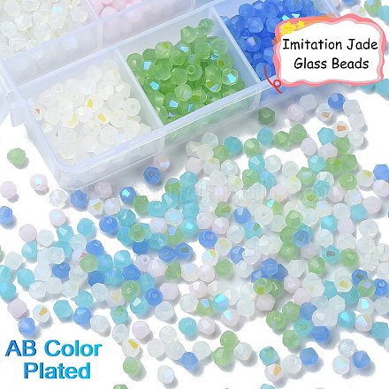 600Pcs 6 Colors Imitation Jade Electroplate Glass Beads Strands GLAA-YW0003-30-1