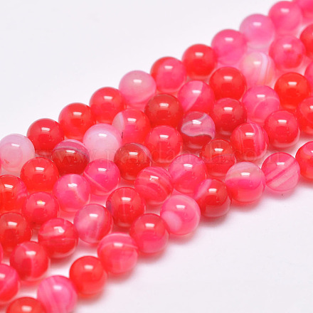 Agata a strisce naturali / fili di perle di agata fasciate G-G962-8mm-04-1