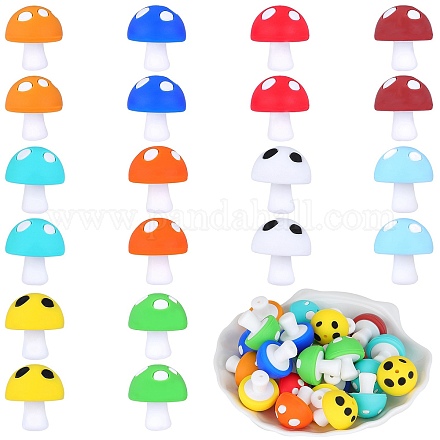 20Pcs 10 Colors Mushroom Silicone Focal Beads JX900A-1