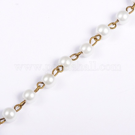 Handmade Round Glass Pearl Beads Chains for Necklaces Bracelets Making X-AJEW-JB00035-01-1