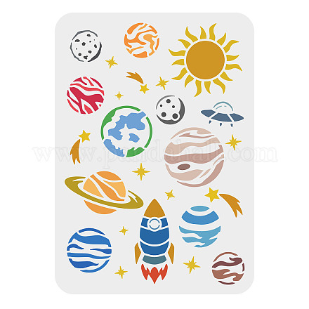 FINGERINSPIRE Space Stencil for Painting 29.7x21cm Reusable Planet Drawing Stencil Plastic Planetary Stencil Sun Moon Star Stencil for Painting on Wood DIY-WH0202-353-1