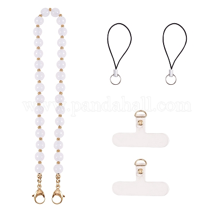 Natural Malaysia Jade & 304 Stainless Steel Round Beaded Mobile Straps HJEW-SW00043-05-1