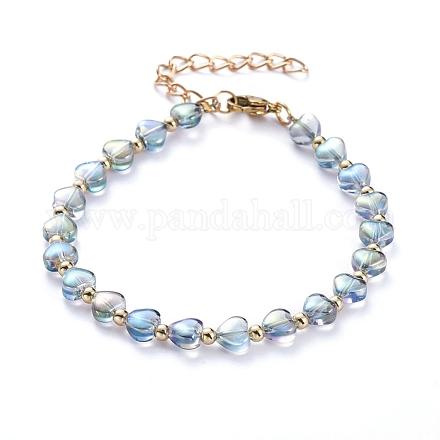 Bracelets de perles en verre peint à la bombe transparent coeur BJEW-JB05215-02-1