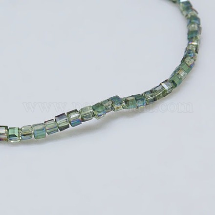 Faceted Cube Half Rainbow Plated Crystal Glass Beads Strands EGLA-F013-F07-1