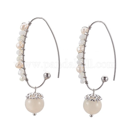 Boucles d'oreilles pendantes en pierre de lune blanche naturelle EJEW-JE02931-03-1