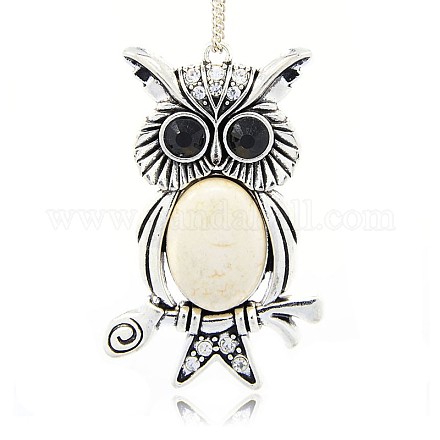 Antique Silver Plated Alloy Gemstone Owl Big Pendants G-N0085-01-1