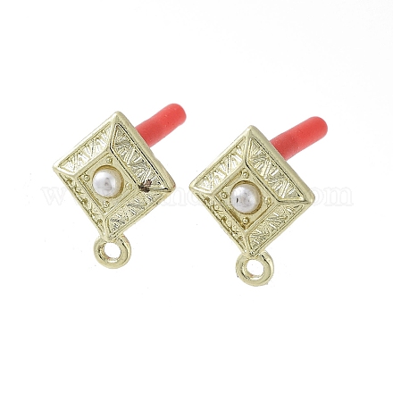 Lega dorata con placcatura a cremagliera con risultati di orecchini a bottone con perle in abs EJEW-B036-03G-13-1