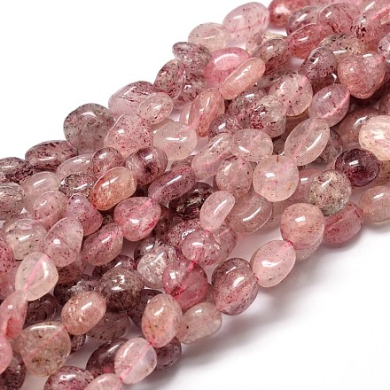 Natural Strawberry Quartz Gemstone Nuggets Bead Strands G-J336-27-1