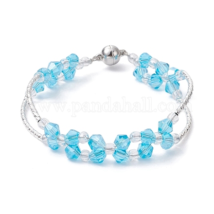 Glass & Brass Curved Tube Beaded Bracelet with Alloy Magnetic Clasp BJEW-JB09853-1