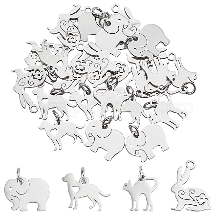 DICOSMETIC 40Pcs 4 Style Stainless Steel Pendants 3mm Hole Flat Blank Charms with Elephant/Easter Bunny/Cat/Dog Shapes for Jewelry Making Earrings Necklace Bracelet DIY Crafting STAS-DC0006-59-1