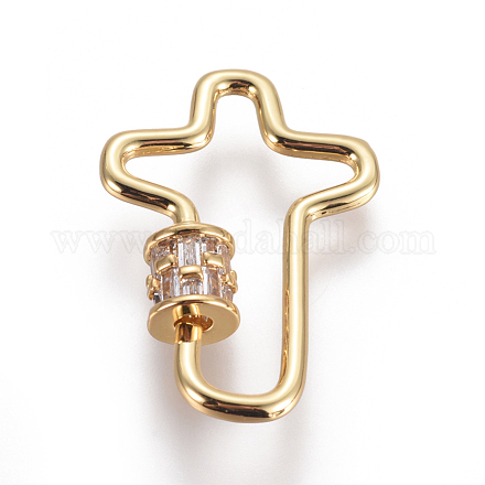 Brass Micro Pave Cubic Zirconia Screw Carabiner Lock Charms ZIRC-F105-05G-1