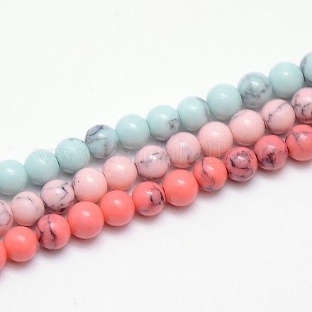 Synthetic Turquoise Smooth Round Beads Strands G-L146-6mm-M-1
