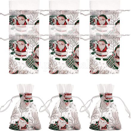 Nbeads50pcsクリスマスオーガンジーバッグ  キャンディーチョコレートジュエリーパッキング用13x9cm布巾着ギフトバッグ OP-NB0001-04-1