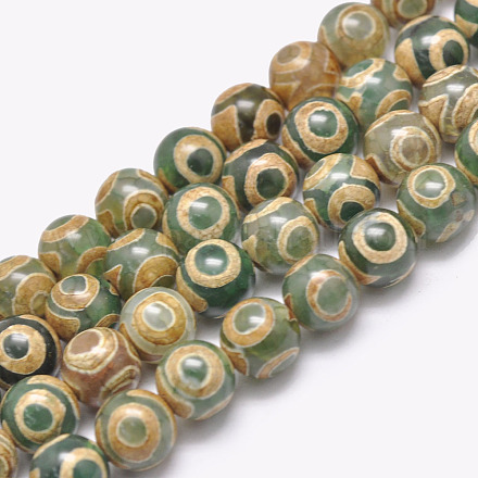 Fili di perle di agata dzi naturale tibetana a 3 occhio G-F354-08-1