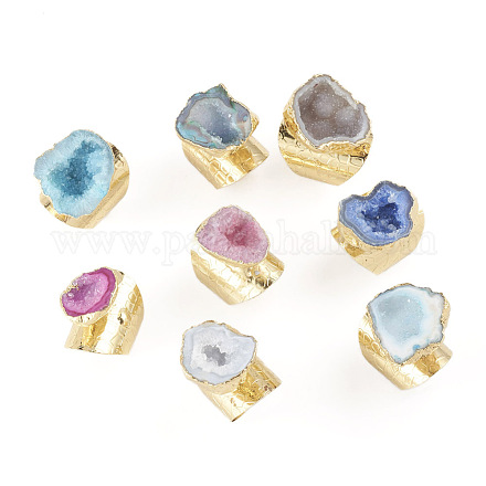 Adjustable Natural Druzy Agate Cuff Rings RJEW-G109-01G-1