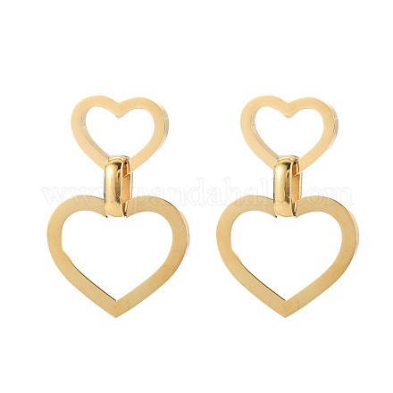 304 boucles d'oreilles pendantes double coeur en acier inoxydable pour femme EJEW-N016-015LG-1