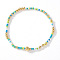 Round Brass & Glass Seed Beaded Stretch Bracelets, Blue, Inner Diameter: 6.50 inch(16.5cm)