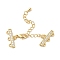 Brass Micro Pave Cubic Zirconia Chain Extender, Necklace Layering Clasps, Long-Lasting Plated, Lead Free & Cadmium Free, Real 18K Gold Plated, Ends: 8.5x19x2mm, Hole: 1mm, Clasp: 10x5x3mm