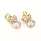 Brass Micro Pave Cubic Zirconia Charms, with Jump Rings, Owl, Clear, Golden, 10.5x7.8x3.8mm, Jump Rings: 4.8x0.8mm, 3.2mm Inner Diameter