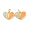 Eco-Friendly Brass Micro Pave Clear Cubic Zirconia Enamel Pendant, with Jump Rings, Long-Lasting Plated, Heart, Real 18K Gold Plated, Orange, 10x12x2mm, Hole: 3.4mm