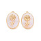Brass Birth Floral Pendants, Oval with Flower Mother of Pearl White Shell Charms, Nickel Free, Real 18K Gold Plated, November Chrysanthemum, 27x18x4mm, Hole: 1.8mm